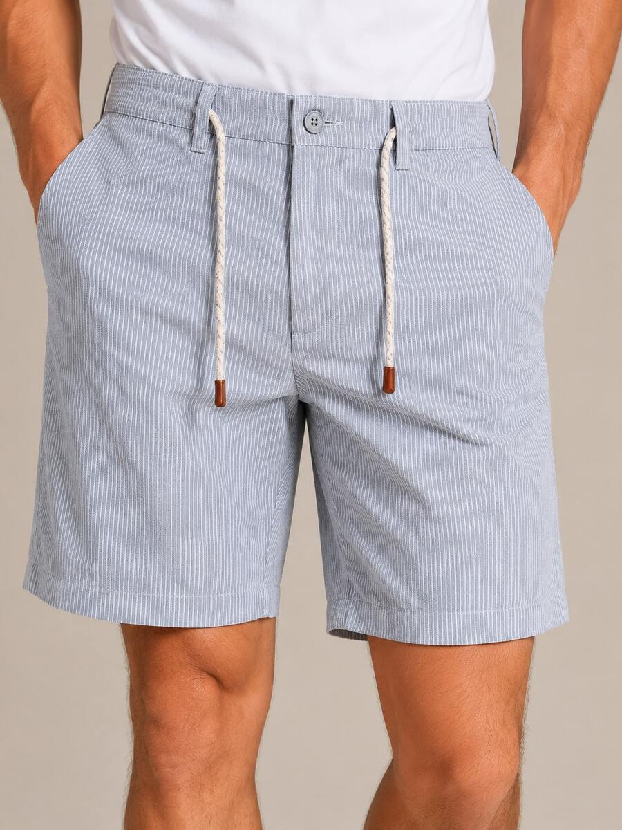 Men's Thin Stripes Style With Adjustable Cord And Side Pockets - Grey - View 1