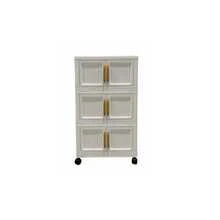 Plastic Folding Storage Cabinet, Multi-Layer Double Door Storage Organizer For Living Room, Toys, Lightweight Luxury Design, Multi-Purpose, Classified Storage, Heavy Duty, Casters, Folding Design, Easy Assembly, Suitable For Various Home Scenes - Multicolor - View 4