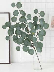 2/3pcS Leaf Artificial Eucalyptus Fake Plants Stem Faux Eucalyptuses Wedding Bouquet Centerpiece Home Decor (Green) - 1 Plant - View 2