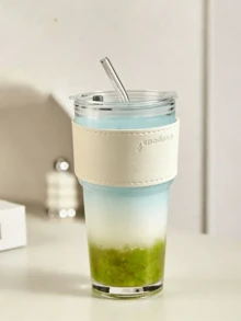 SHEIN 1 Buah Gelas Kaca dengan Sedotan, Gelas Portabel dan Bergaya Sederhana untuk Air, Teh, atau Kopi, dengan Desain yang Sangat Menarik; Berbentuk Bulat, dengan Kapasitas 600 ml - MultiWarna - View 21