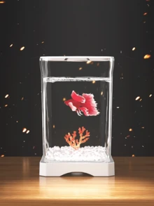 1 Thick Plastic Small Fish Tank With Creative Shatterproof Design, Beta Fish Tank For Goldfish And Reptile Breeding, Minimalist Desktop Decor For Home And Office - Multicolor - View 2
