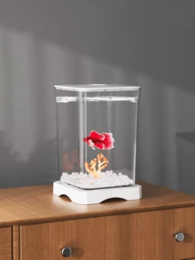 1 Thick Plastic Small Fish Tank With Creative Shatterproof Design, Beta Fish Tank For Goldfish And Reptile Breeding, Minimalist Desktop Decor For Home And Office - Multicolor - View 5