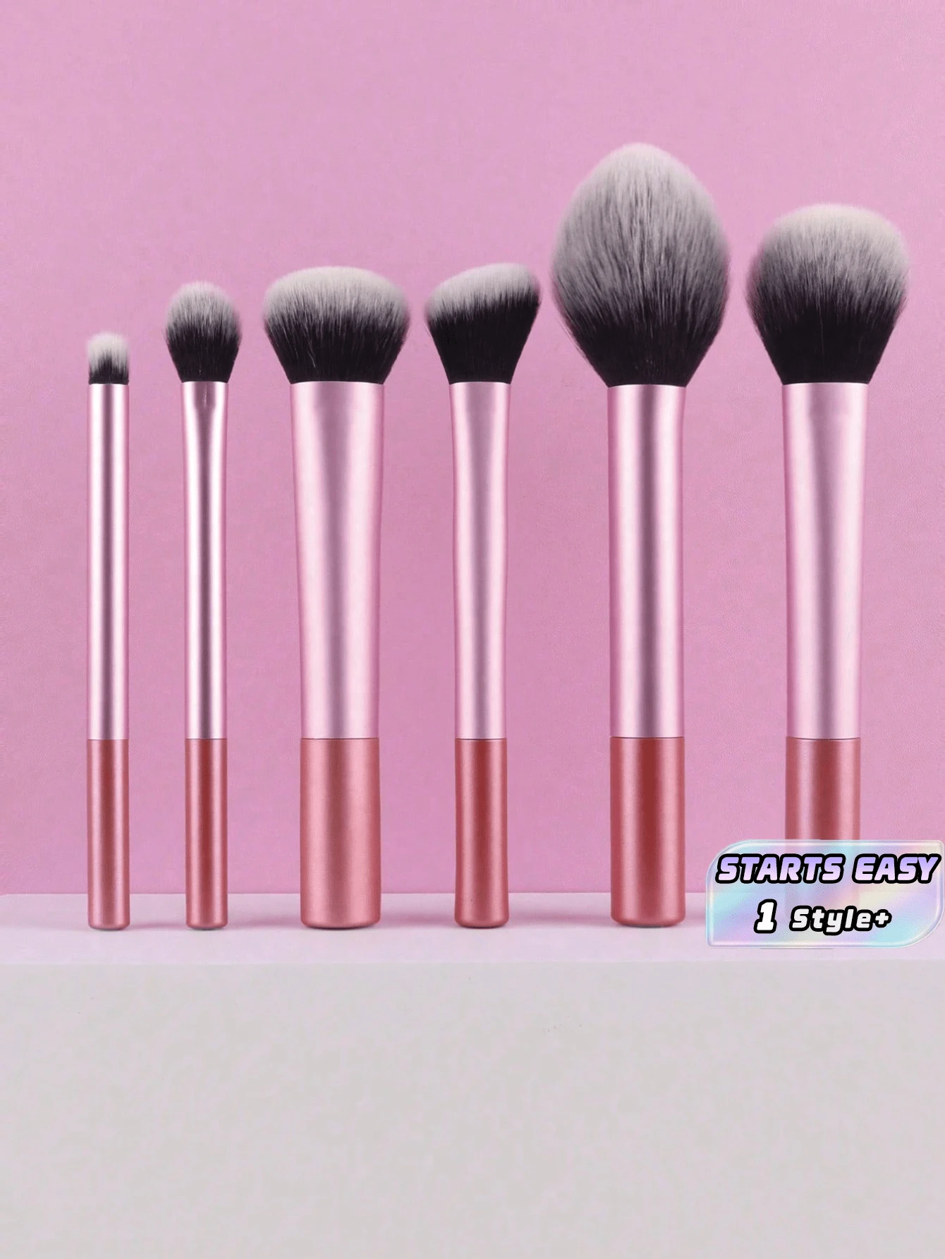 6PCS Pink Multi Functional Makeup Brush Set For Blush Powder Eyeshadow Contouring Concealing Makeup Tools Gift For Beginners Professionals - Pink - View 1
