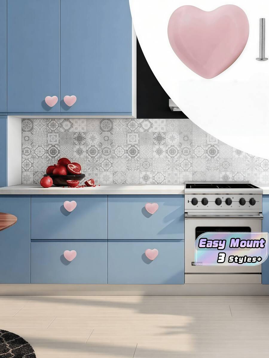 7/9/10/18/20PCS  Drawer Knobs Heart Shape Cabinet Dresser Pulls Handles With 3 Sized Screws Kitchen Furniture Knobs For Closet Cupboard Wardrobe - Multicolor - View 1