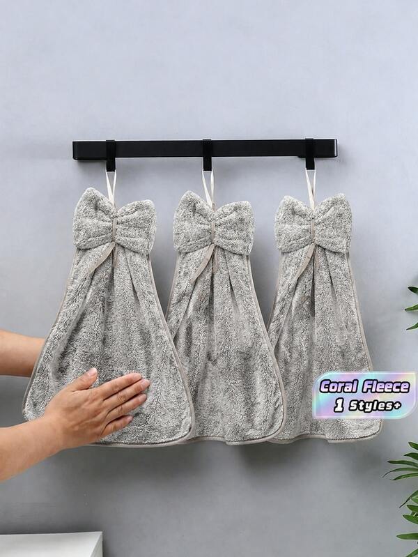 Coral Fleece Bow Hand Towel, Odor-Free, Kindergarten Children Hand Towel, Hanging, Absorbent Small Towel