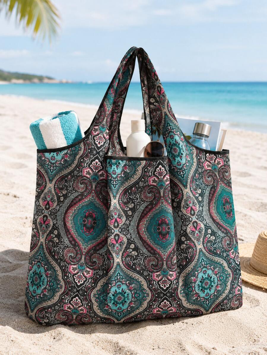 Bolsa de tela con estampado de paisley, bolsa de tela grande y de tendencia, mejores ideas de inspiración para el otoño - Multicolor - Ver 1