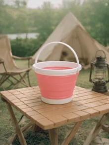 1pc Portable Folding Water Bucket, Plastic & Silicone Car Wash Bucket, Large Capacity Fishing Bucket, Household Water Storage & Watering Bucket Home Bathroom Decor Fall Decor Back To School - Red - View 8