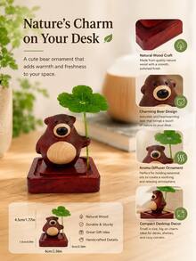 superFUNNYmarket 1pc Creative 3D Four Leaf Clover Bear Diffuser Wood, Aroma Ornament, Perfect Gift For Festival & Home Decoration - multicolor - View 3