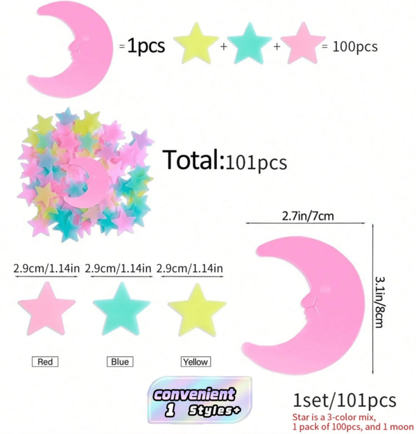 100 piezas Pegatinas de pared que brillan en la oscuridad con diseño de luna y estrellas, Decoración moderna de PVC para paredes del hogar, Pegatinas, Decoración de pared, Vinilo para decoración del hogar, Artículos de decoración de primavera para renovar su hogar, Pegatinas de decoración de ramas, Regalos para cumpleaños y graduación