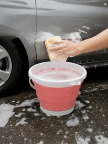 1pc Portable Folding Water Bucket, Plastic & Silicone Car Wash Bucket, Large Capacity Fishing Bucket, Household Water Storage & Watering Bucket Home Bathroom Decor Fall Decor Back To School - Red - View 7