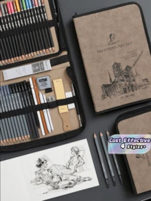 Four Options Of Sketch Pencil Sets With 39/57/81/105 Pieces Are Available. This Professional Charcoal Art Set Is Perfect For Sketching And Figure Drawing. It Comes With A Portable Canvas Storage Bag And Is Cost-Effective. - Sets - View 1