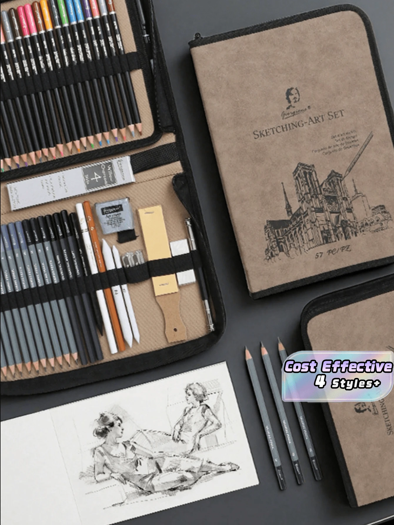 Four Options Of Sketch Pencil Sets With 39/57/81/105 Pieces Are Available. This Professional Charcoal Art Set Is Perfect For Sketching And Figure Drawing. It Comes With A Portable Canvas Storage Bag And Is Cost-Effective. - Sets - View 1