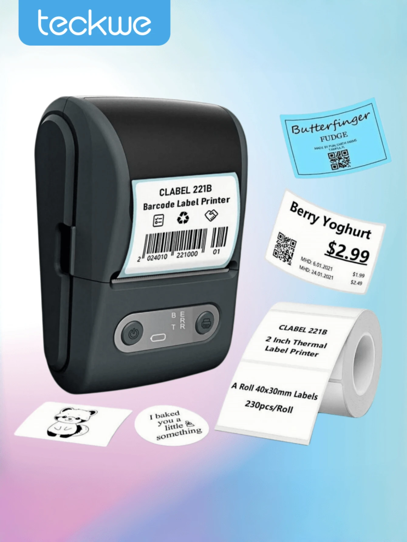 Teckwe 1-Pack Portable Mini Thermal Label Printer & Paper Bluetooth Portable Home Receipt Printer Ink-Free Thermal Printing Create Labels Anytime And Anywhere A Thoughtful Gift For Family And Friends 1200mAh Battery