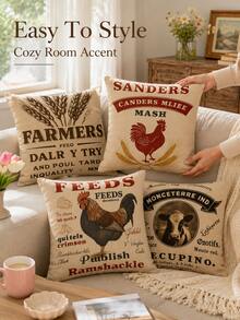 Joivida Vintage Farm Linen Throw Pillow Cover, Single-Sided Printed Without Inner Cushion. It Features Retro Livestock Prints Including Rooster And Cow With Old Farm Text Graphics, Adopting Simple Farmhouse Style. - Multicolor - View 10