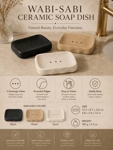 Cirelle 1Pc Nordic INS Style Ceramic Soap Dish, With Drain Holes, Three Colors, Suitable For Hotel/Homestay/Home Use, Bathroom Countertop Ornament - multicolor - View 5