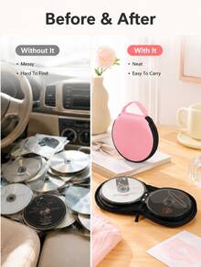 Zazumi 1pc Solid Color Round Oxford Cloth CD/DVD Storage Case, Portable Zipper Disc Organizer Wallet With Handle, Compact Car CD Bag For Music Discs, Home, Office, Travel & Daily Media Storage - View 7