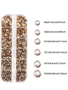 1/3Box  Champagne Gold Flatback Rhinestones Crystal Gems For Nail Art DIY Crafts Makeup Accessories Manicure Decor Jewelry Making - Champagne - View 4