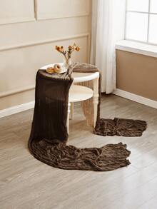 1/5Pcs ,Brown Bohemia Cheesecloth Table Runner Rustic Gauze Tablecloth Table Cover, Countryside Vintage Transparent Table Runner Farmhouse Decorative Table Runner,Simple Polyester Tablecloth Decoration, Suitable For The Dining Table - brown - View 10