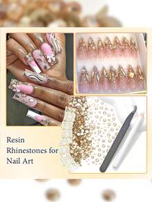 1/3Box  Champagne Gold Flatback Rhinestones Crystal Gems For Nail Art DIY Crafts Makeup Accessories Manicure Decor Jewelry Making - Champagne - View 6