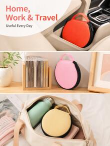Zazumi 1pc Solid Color Round Oxford Cloth CD/DVD Storage Case, Portable Zipper Disc Organizer Wallet With Handle, Compact Car CD Bag For Music Discs, Home, Office, Travel & Daily Media Storage - View 6