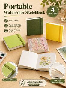 Joivida 1Pc Portable Watercolor Book, 8*8cm Size, 30 Sheets/60 Pages, Acrylic Marker Mini Drawing Book, Flip Book, Thickened Cotton Pulp Fine Grain Watercolor Notebook, Back-To-School Season, Back-To-School Gift, Reward Gift For Students - multicolor - View 5