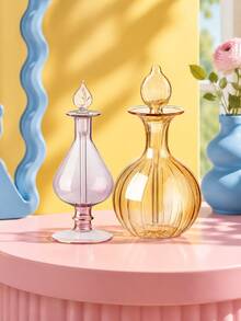 Zazumi 1pc Vintage Hand Blown Striped Glass Perfume Bottle With Dropper Stopper, Refillable Aroma Essential Oil Storage Bottle, Decorative Glass Scent Container For Vanity Table Home Decor, Wedding Souvenir Gift - multicolor - View 10