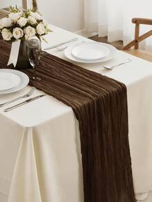 1/5Pcs ,Brown Bohemia Cheesecloth Table Runner Rustic Gauze Tablecloth Table Cover, Countryside Vintage Transparent Table Runner Farmhouse Decorative Table Runner,Simple Polyester Tablecloth Decoration, Suitable For The Dining Table - brown - View 2