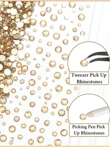 1/3Box  Champagne Gold Flatback Rhinestones Crystal Gems For Nail Art DIY Crafts Makeup Accessories Manicure Decor Jewelry Making - Champagne - View 2