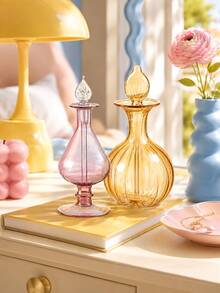 Zazumi 1pc Vintage Hand Blown Striped Glass Perfume Bottle With Dropper Stopper, Refillable Aroma Essential Oil Storage Bottle, Decorative Glass Scent Container For Vanity Table Home Decor, Wedding Souvenir Gift - multicolor - View 5