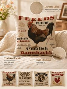 Joivida Vintage Farm Linen Throw Pillow Cover, Single-Sided Printed Without Inner Cushion. It Features Retro Livestock Prints Including Rooster And Cow With Old Farm Text Graphics, Adopting Simple Farmhouse Style. - Multicolor - View 8