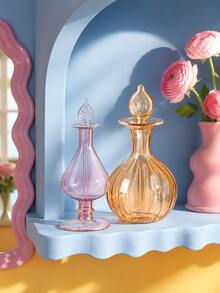 Zazumi 1pc Vintage Hand Blown Striped Glass Perfume Bottle With Dropper Stopper, Refillable Aroma Essential Oil Storage Bottle, Decorative Glass Scent Container For Vanity Table Home Decor, Wedding Souvenir Gift - multicolor - View 8