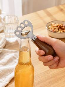 Zazumi 1pc Animal Paw Bottle Opener With Walnut Handle For Minimalist Home Bar Featuring Captivating Visual Delight And Tactile Sensory Comfort For Urban Career Women - Multicolor - View 3