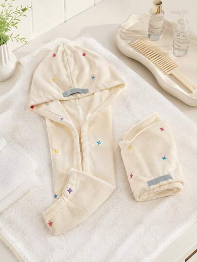 Zazumi 1pc Hair Drying Cap With Star Embroidery, Designed For Minimalist Home Bathing, Offering Visual Beauty And Tactile Comfort - Suitable For Urban Career Women And Teenagers.