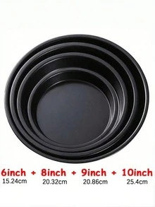 6-10inch Black Carbon Steel Circular Pizza Baking Tray Anti Stick Cake Baking Pan Microwave Oven Baking Tray Pie Tray Cookie Trays For Kitchen Restaurant - Multicolor - View 2