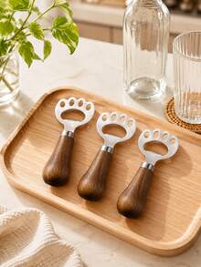 Zazumi 1pc Animal Paw Bottle Opener With Walnut Handle For Minimalist Home Bar Featuring Captivating Visual Delight And Tactile Sensory Comfort For Urban Career Women - Multicolor - View 2