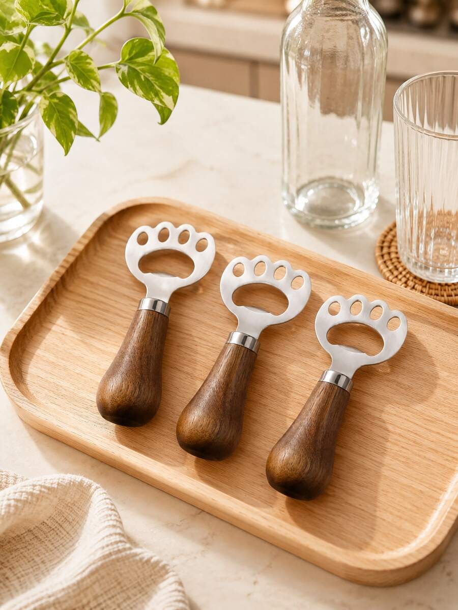 Zazumi 1pc Animal Paw Bottle Opener With Walnut Handle For Minimalist Home Bar Featuring Captivating Visual Delight And Tactile Sensory Comfort For Urban Career Women