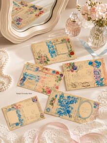 Zazumi 20pcs/5pcs Vintage Floral Postcards, Retro Letter Paper Cards With Rose & Antique Script Prints, Decorative Cardstock For Scrapbooking, Journaling, Collage, Gift Notes, Invitations, DIY Crafts, Party Decor & Nostalgic Collection - multicolor - View 2
