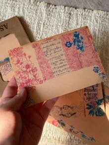 Zazumi 20pcs/5pcs Vintage Floral Postcards, Retro Letter Paper Cards With Rose & Antique Script Prints, Decorative Cardstock For Scrapbooking, Journaling, Collage, Gift Notes, Invitations, DIY Crafts, Party Decor & Nostalgic Collection - multicolor - View 5