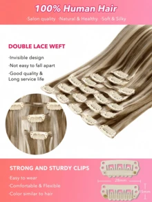 7 PIEZAS Extensiones de cabello con clip recto 100% cabello humano real de 14-24 pulgadas 115G Doble trama Extensiones de cabello con clip invisibles Cabello humano Remy natural para uso diario de mujeres y niñas - S8/60 - Ver 4