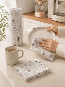 Zazumi 1pc Coffee-Themed Disposable Cleaning Sheet Set For Minimalist Home Kitchen Featuring Captivating Visual Delight And Tactile Sensory Comfort For Urban Career Women - Multicolor - View 2