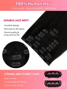 9PCS Straight Clip In Hair Extensions 100% Real Human Hair 14-24 Inch 148G Double Weft Invisible Clip Hair Extensions Remy Human Hair For Women Girls Daily Use - S1B - View 5