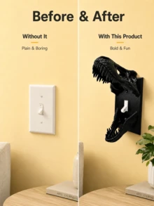 superFUNNYmarket Printed T-Rex Skull Light Switch Cover Made,Available In Black And White. Designed With A Realistic Dinosaur Skull Shape With Open Jaws To Frame Standard Wall Switches, It Comes With Matching Mounting Screws. It Comes With Matching Mounting Screws. - Multicolor - View 7