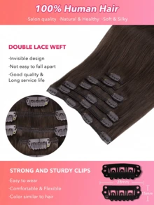 7 PIEZAS Extensiones de cabello con clip recto 100% cabello humano real de 14-24 pulgadas 115G Doble trama Extensiones de cabello con clip invisibles Cabello humano Remy natural para uso diario de mujeres y niñas - S2A - Ver 4