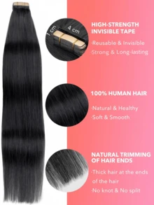 20PCS Straight Tape In Human Hair Extensions 100% Real Remy Human Hair 14-24inches High Quality 50G/Pack For Salon Silky Seamless Invisible PU Tape In Hair Extensions - S1 - View 3