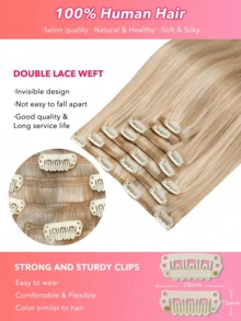 7PCS Straight Clip In Hair Extensions 100% Real Human Hair 14-24 Inch 115G Double Weft Invisible Clip Hair Extensions Remy Human Hair For Women Girls Daily Use - S18A/613A - View 4