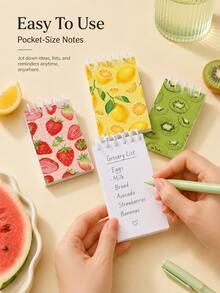 Zazumi 8Pcs/16Pcs Fruit Spiral Notebooks, Watermelon & Pineapple Charm Mini Memo Pads, Portable Vertical Flip Notepads With Tear-Off Pages, Cute Student Journals For School, Study, Notes, Travel, Party Favors & Gifts - multicolor - View 4