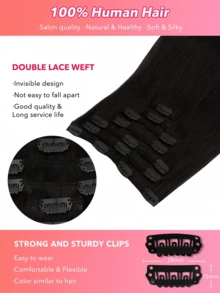 7PCS Straight Clip In Hair Extensions 100% Real Human Hair 14-24 Inch 115G Double Weft Invisible Clip Hair Extensions Remy Human Hair For Women Girls Daily Use - S1B - View 5