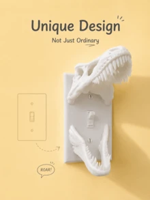 superFUNNYmarket Printed T-Rex Skull Light Switch Cover Made,Available In Black And White. Designed With A Realistic Dinosaur Skull Shape With Open Jaws To Frame Standard Wall Switches, It Comes With Matching Mounting Screws. It Comes With Matching Mounting Screws. - Multicolor - View 6