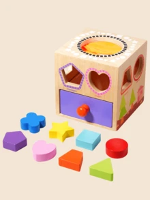 MINKOJA Wooden Multi-Sided Shape Sorting Touch Box, Montessori Early Learning Cube With Multi Shape Blocks, Tactile Exploration Bag & Storage Drawer, Color & Shape Cognition Fine Motor Toy Gift For Toddlers 18 Months+ - Multicolor - View 7