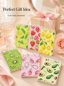 Zazumi 8Pcs/16Pcs Fruit Spiral Notebooks, Watermelon & Pineapple Charm Mini Memo Pads, Portable Vertical Flip Notepads With Tear-Off Pages, Cute Student Journals For School, Study, Notes, Travel, Party Favors & Gifts - multicolor - View 6
